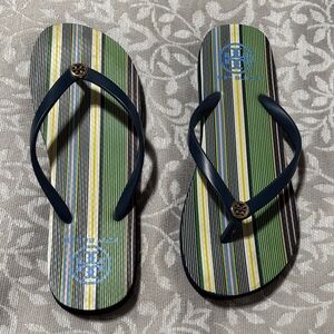 Tory Burch Green and Blue Striped Sandals